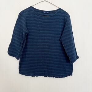 Pure Jill Shirt Womens Size XS Indigo Striped Knit Boxy Pullover 3/4 Sleeve